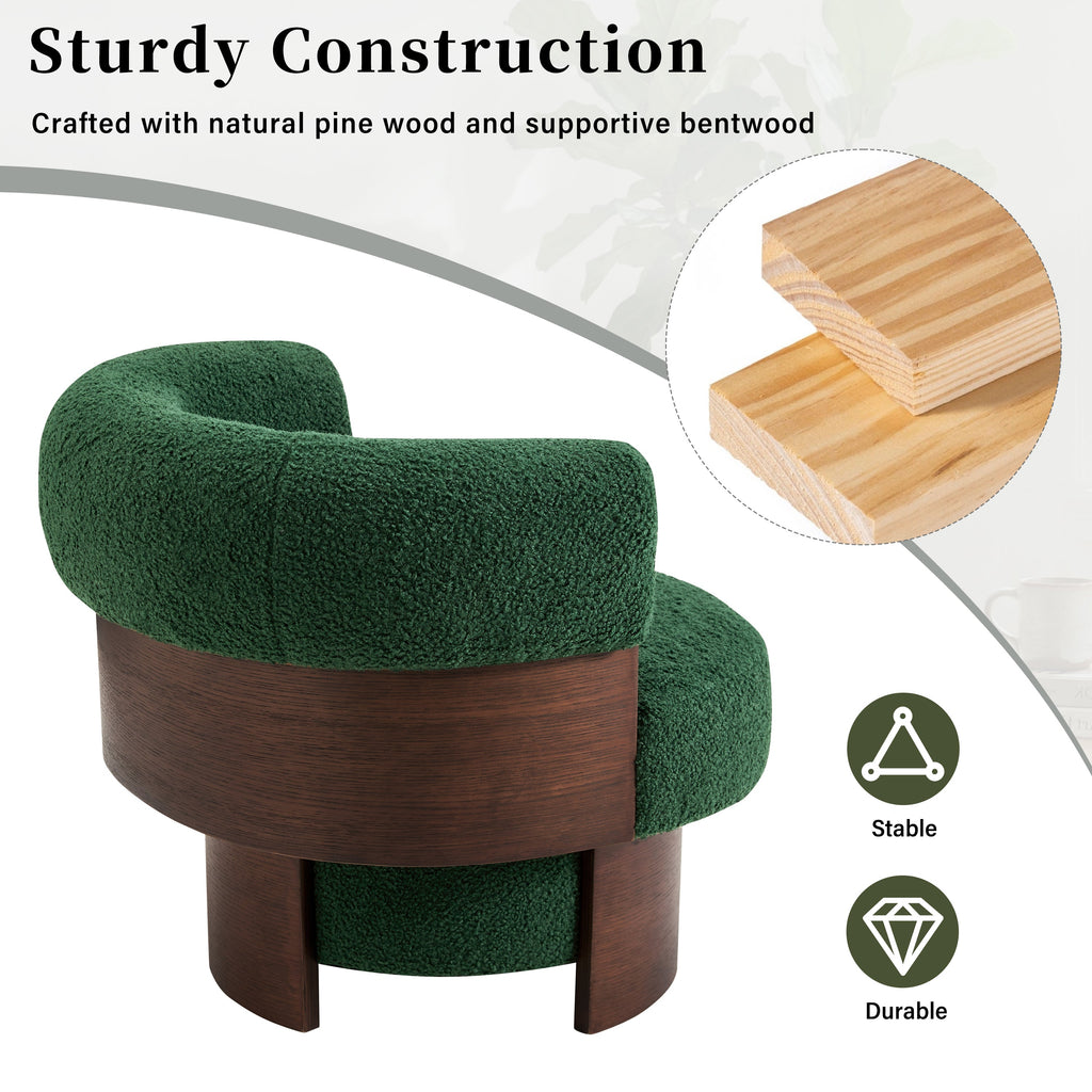 Modern 32" Wide Curved Sculptural Swivel Barrel Chair with 360° Swivel - Boucle