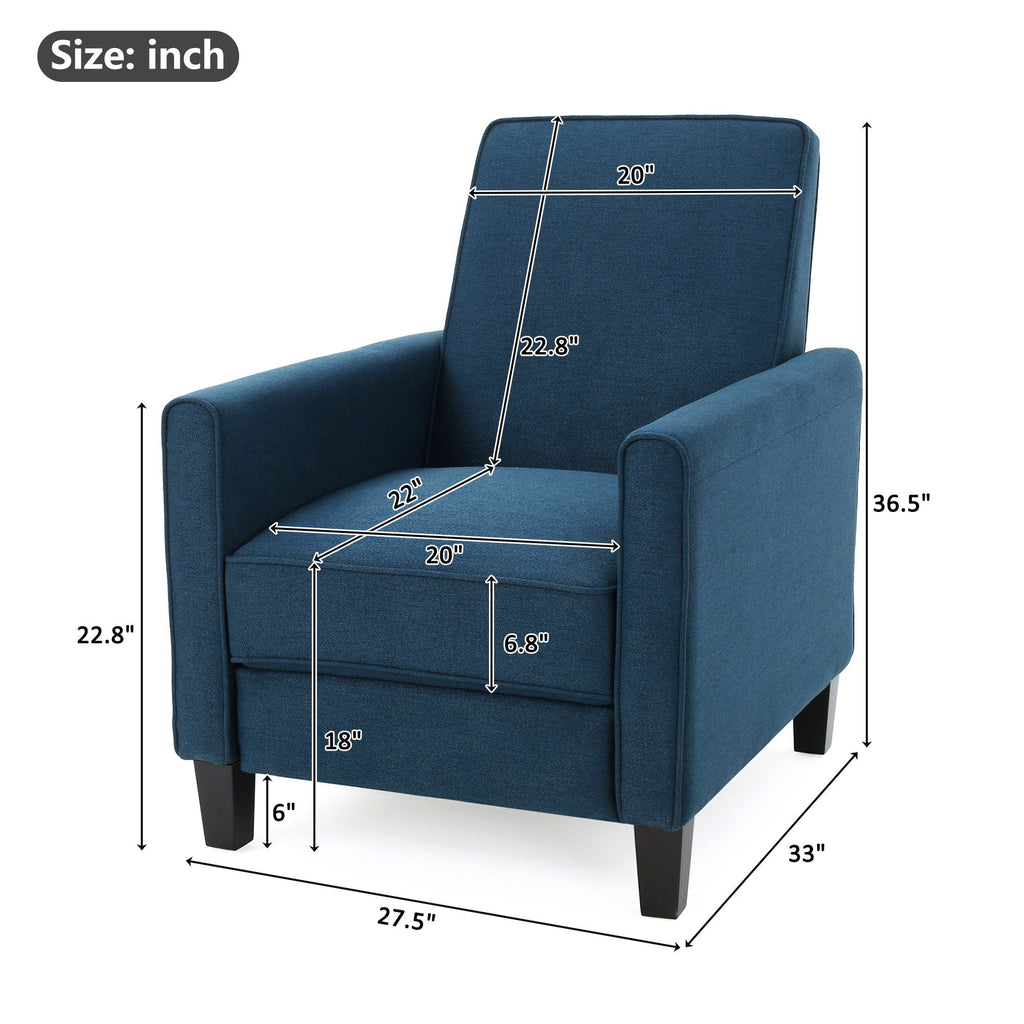 Upholstered Push Back Recliner Chair with Adjustable Recline - Multiple Colors