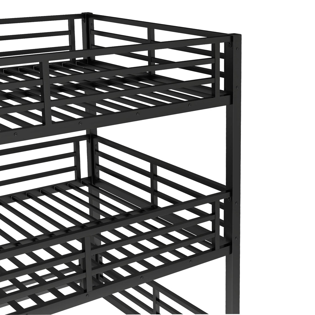 Full Over Full Over Full Bunk Bed with Slide and Guardrails - Metal