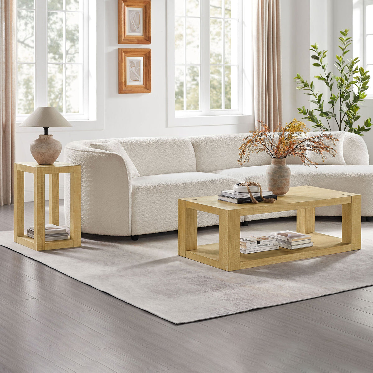 Modern Rectangle Coffee Table Set with Durable MDF Construction - 2-Piece