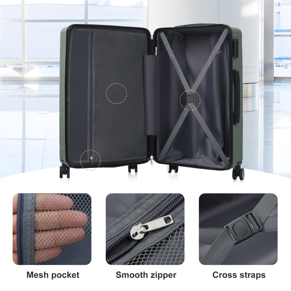 6 Piece Lightweight Hardshell Luggage Set with Spinner Wheels