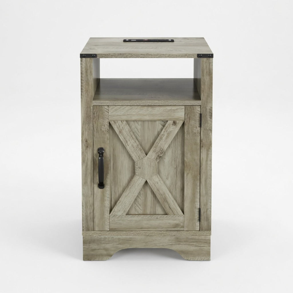Farmhouse Nightstand with Charging Station & Storage - Multiple Colors