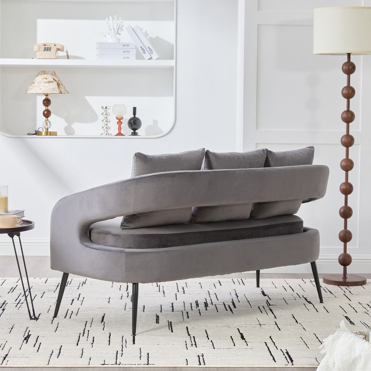 Open Back Loveseat Settee With 3 Pillows
