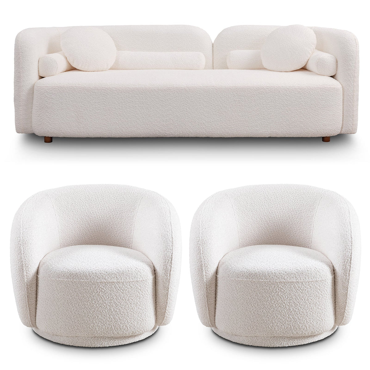 Luxury Modern Sofa Couch with Boucle Fabric - White/Beige