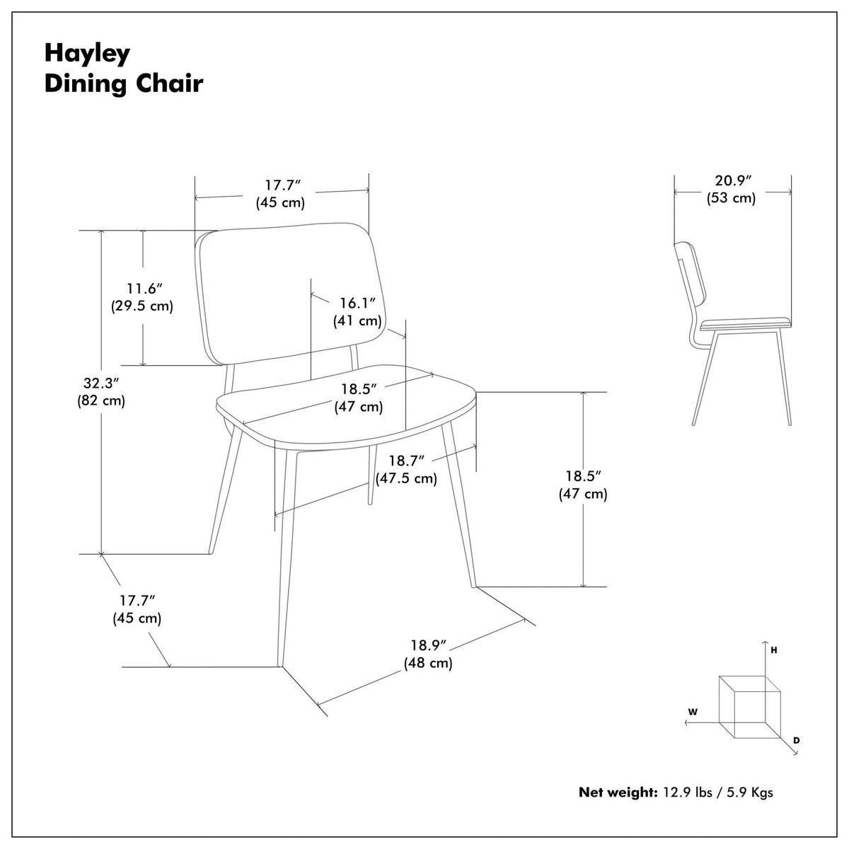 Ergonomic Dining Chair Set of 2 with Molded Plywood Backrest – Black or White