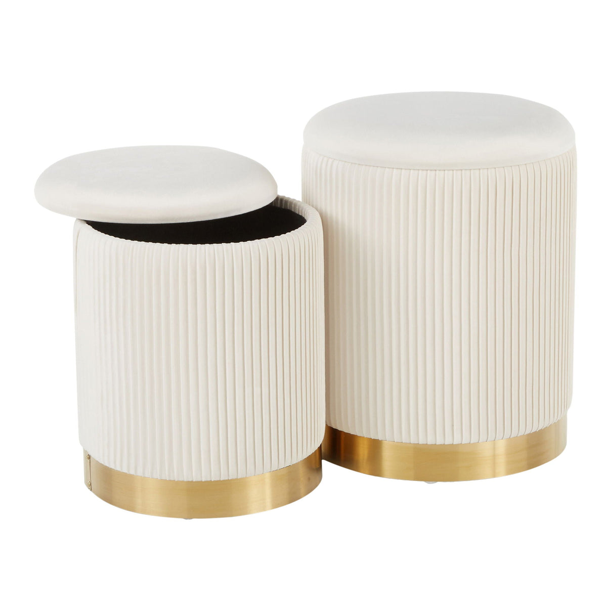Contemporary Nesting Pleated Ottoman Set with Pleated Upholstery - Multiple Colors