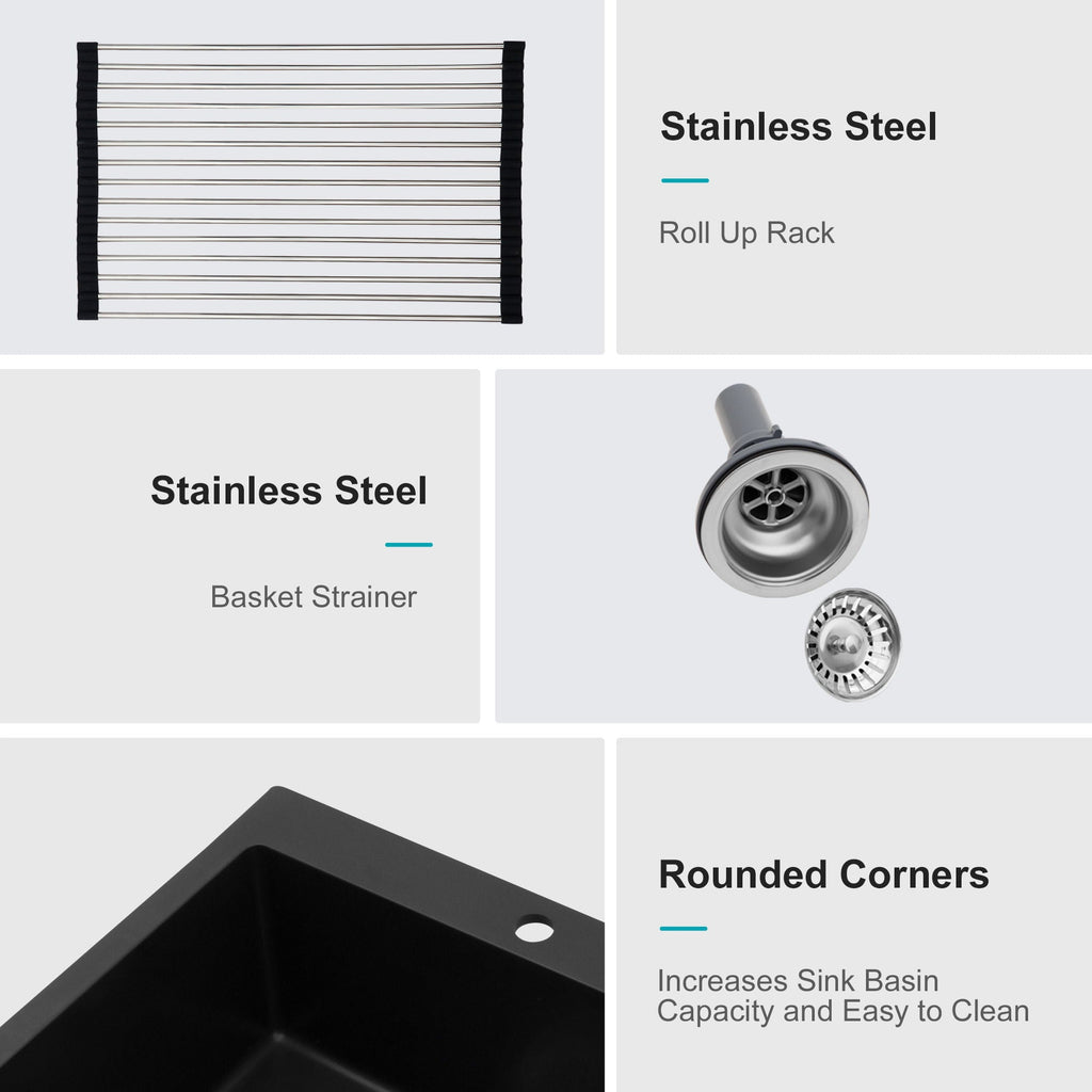 Quartz Kitchen Sink with Durable Design - Black or White
