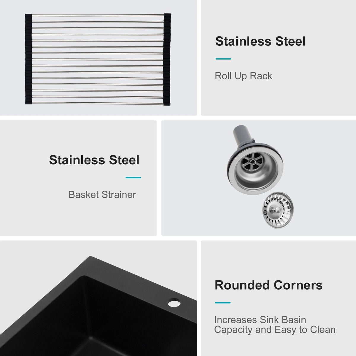 Quartz Kitchen Sink with Durable Design - Black or White