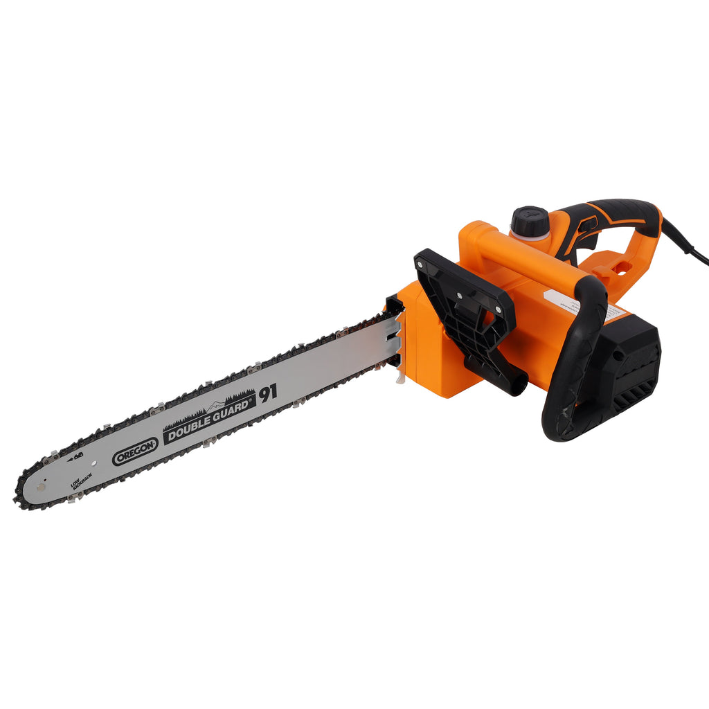 18 Inch Electric Chainsaw with Quick Chain Adjustment Knob - Orange/Black