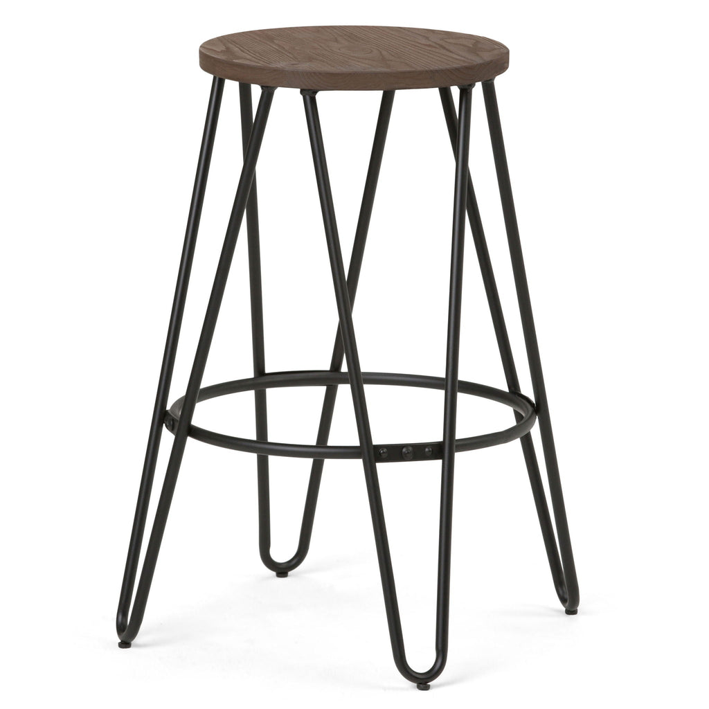 Multifunctional Metal Counter Height Stool with Solid Wood Seat - Dark Brown or Beige