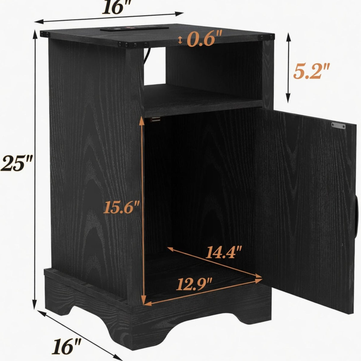 Farmhouse Nightstand with Charging Station & Storage - Multiple Colors