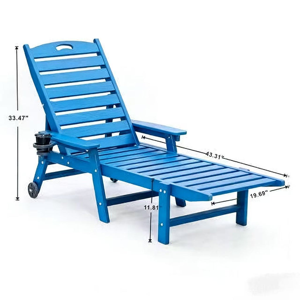 HDPE Outdoor Chaise Lounge Chair with Adjustable Backrest - Navy Blue