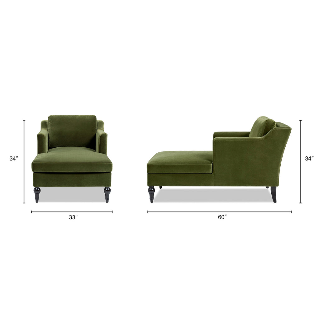 Josephine 60" Upholstered Chaise Lounge with Turned Wood Legs - Olive
