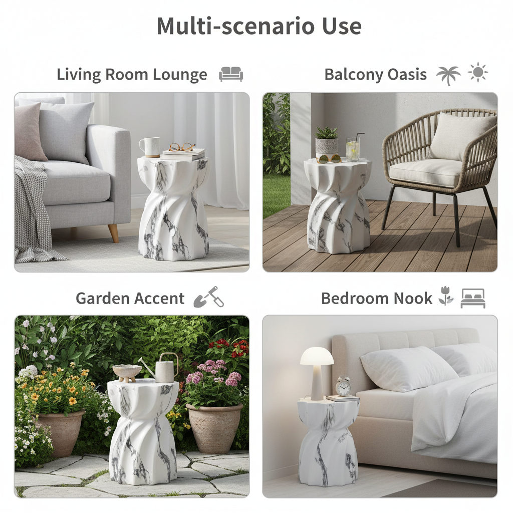 Modern Outdoor Concrete Side Table with Sculptural Design - Grey