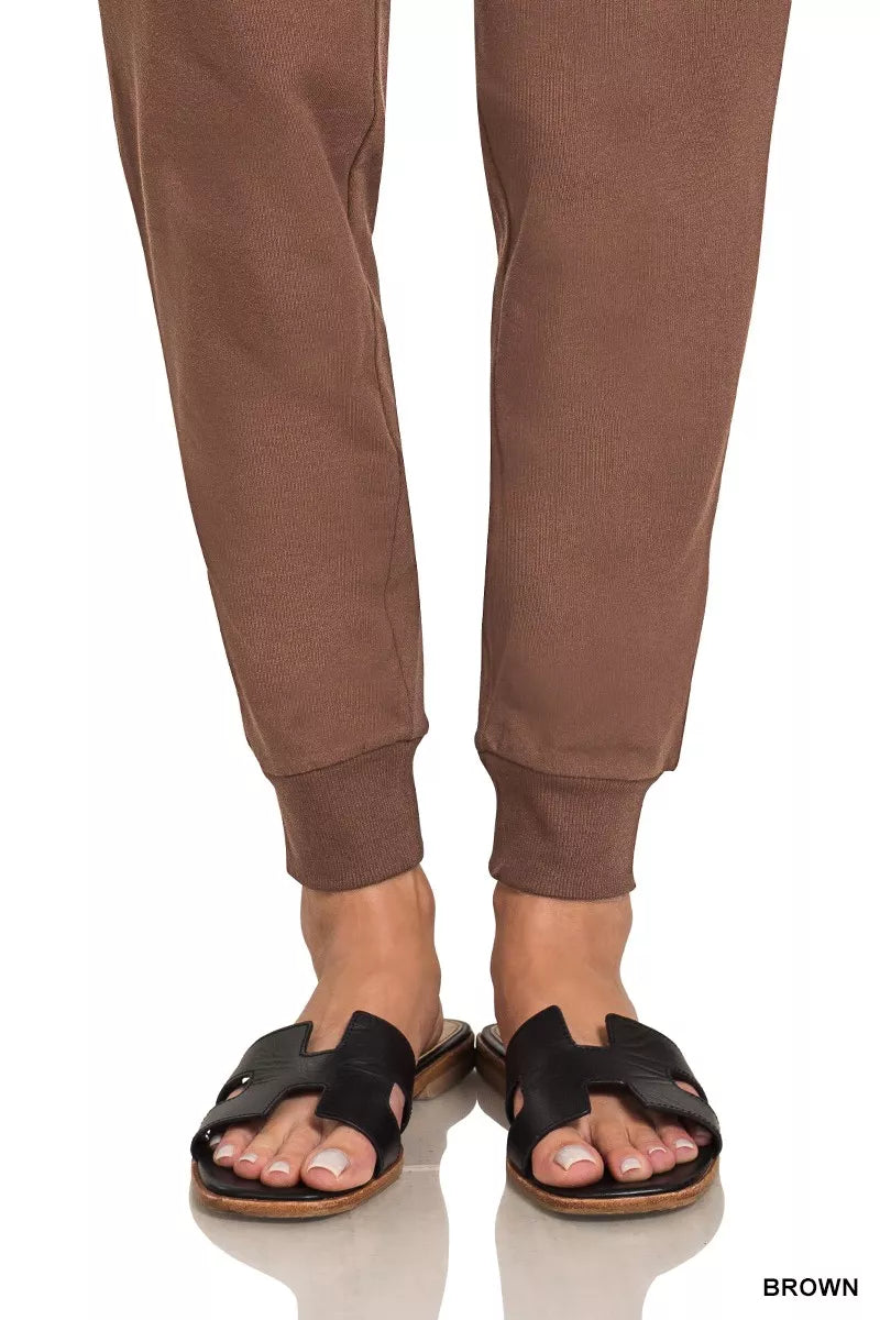 Zenana Drawstring Cotton Joggers with Pockets