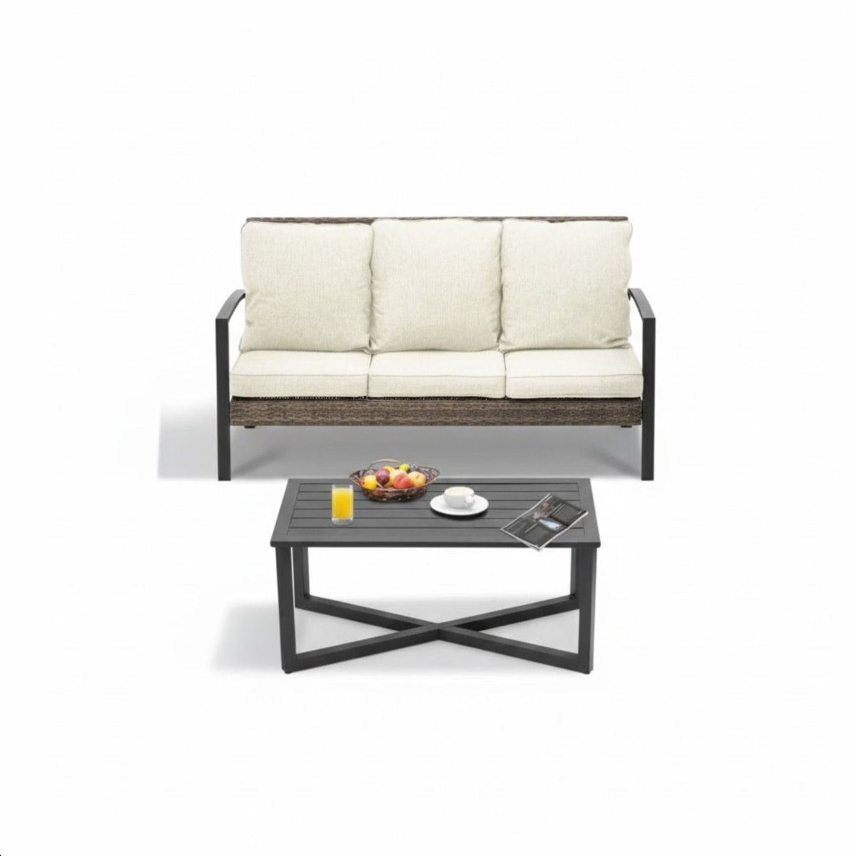 2 Piece Outdoor Patio Set with Cushions & Coffee Table - Gray or Beige