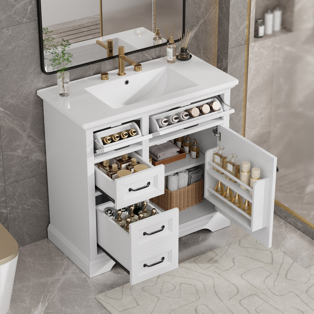 36-Inch Bathroom Vanity with Ceramic Sink Top - White