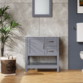 Gray Bathroom Vanity With Mirror and Marble-Pattern Top
