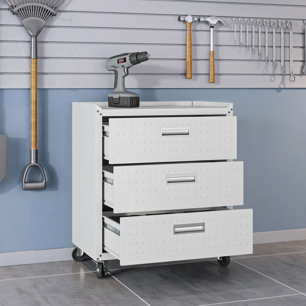 3 Drawer Rolling Garage Cabinet with Mobile Design - White, Dark Gray, Gray