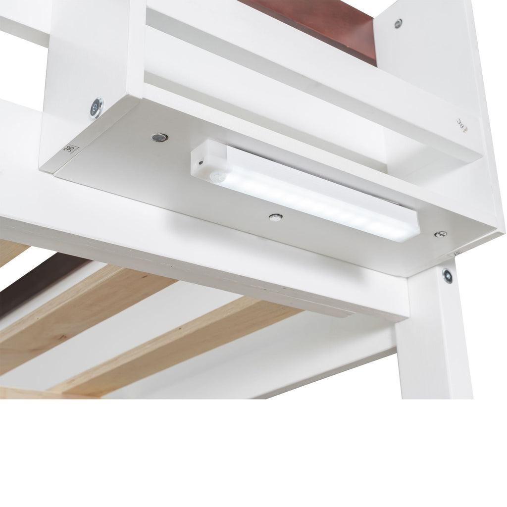 Bunk Bed With Built-In Shelves, Storage Box, LED Light And USB Charging Station