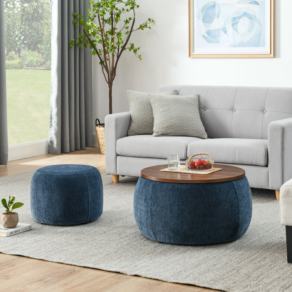 Round Storage Ottoman with 2 in 1 Function - Multiple Colors