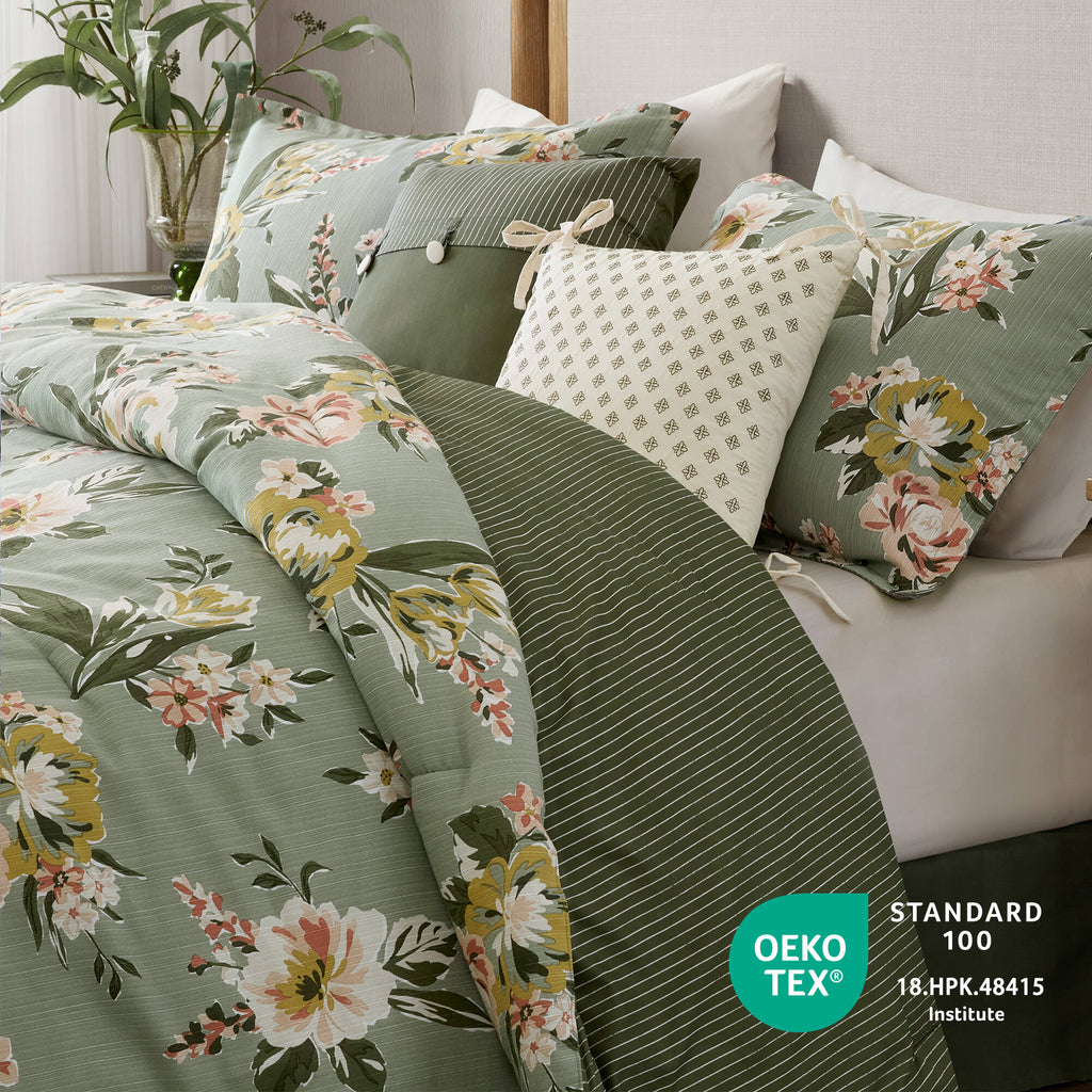 Cal King Floral Comforter Set with Cotton Blend - 7 Piece Set