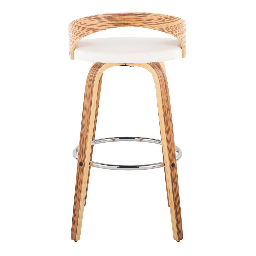 Contemporary Swivel Barstool Set with Round Footrest - Pearl Silver