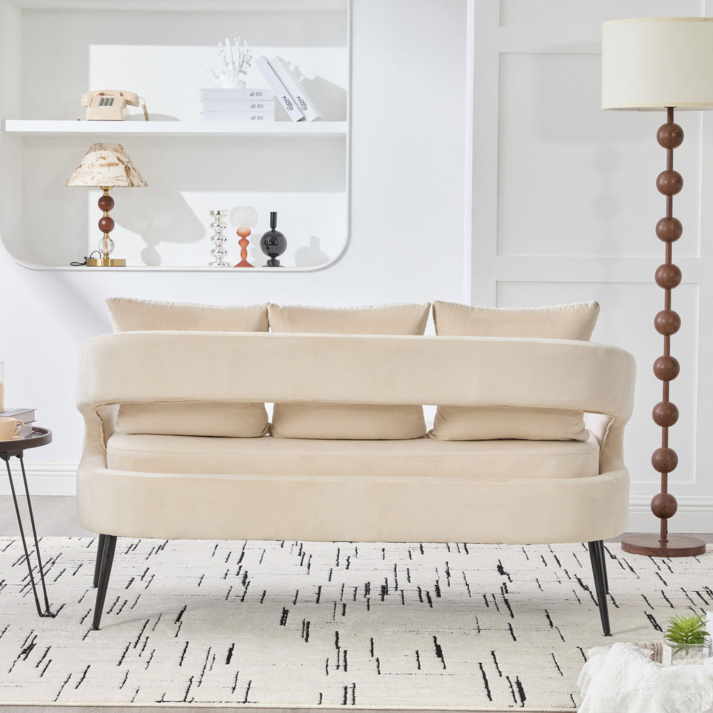 Open Back Loveseat Settee With 3 Pillows