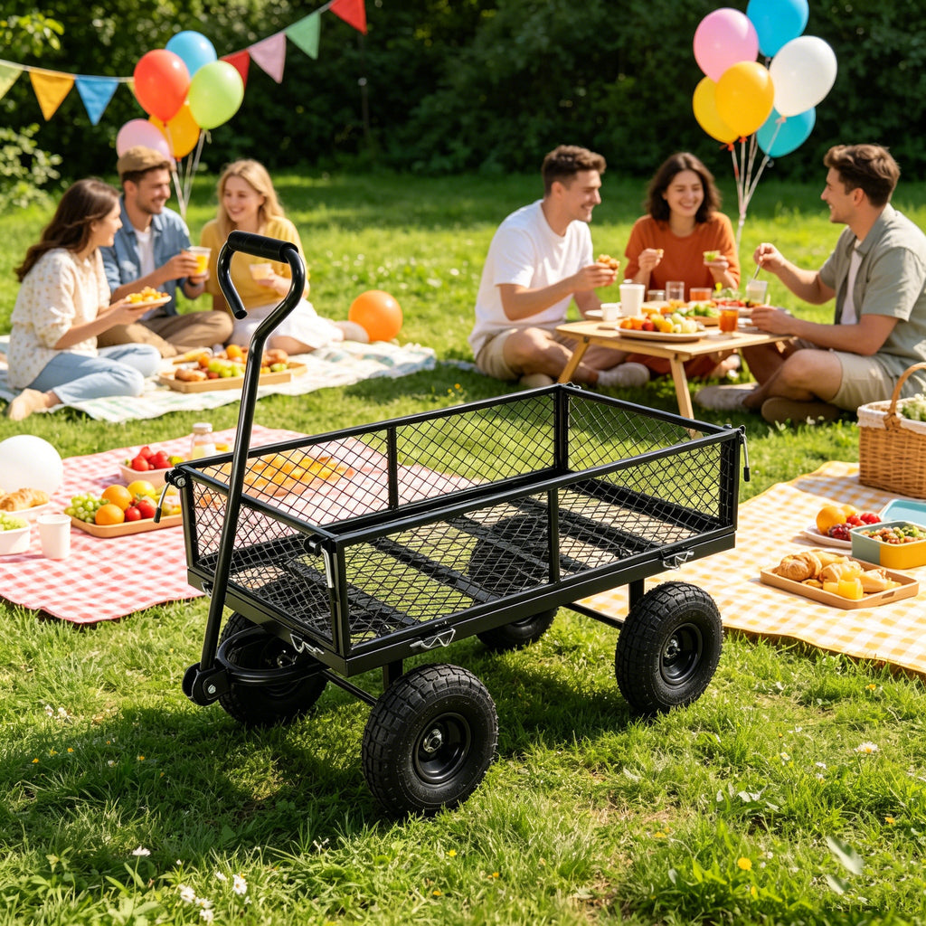 Durable Metal Garden Cart with Easy Firewood Transport - Black or Yellow