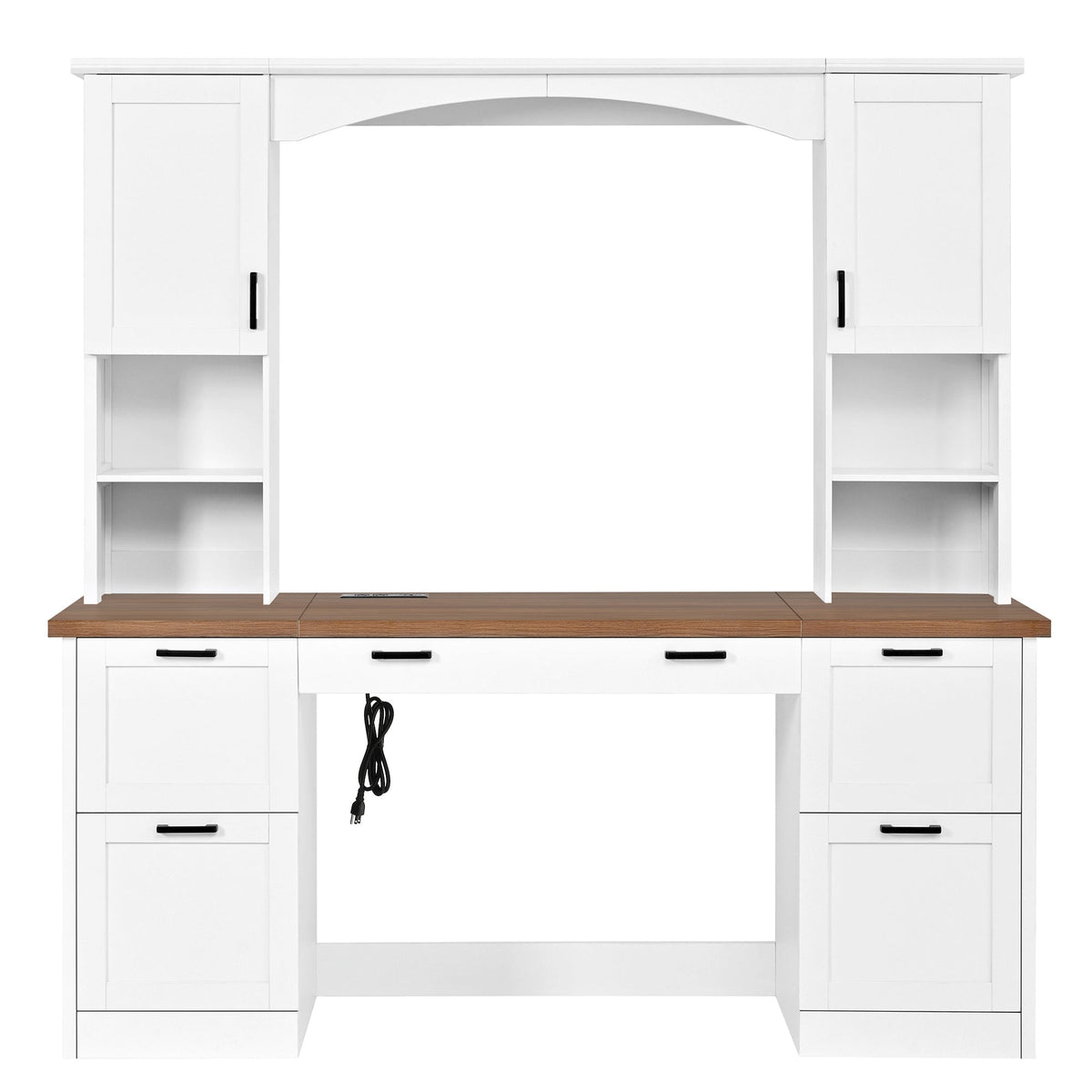 Farmhouse Arched Computer Desk with Hutch - White