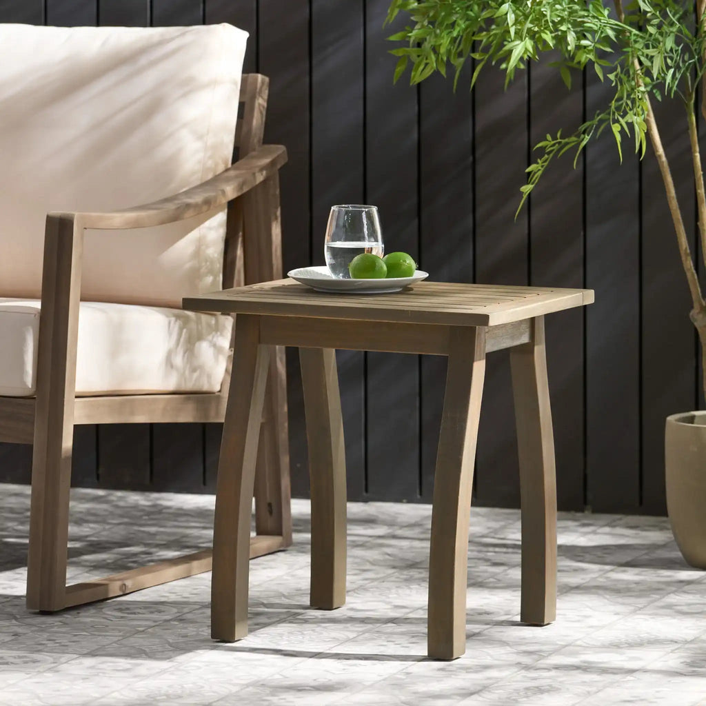 Kinesis Outdoor Side Table with Slatted Top and Wood Frame - Light Brown or Dark Gray