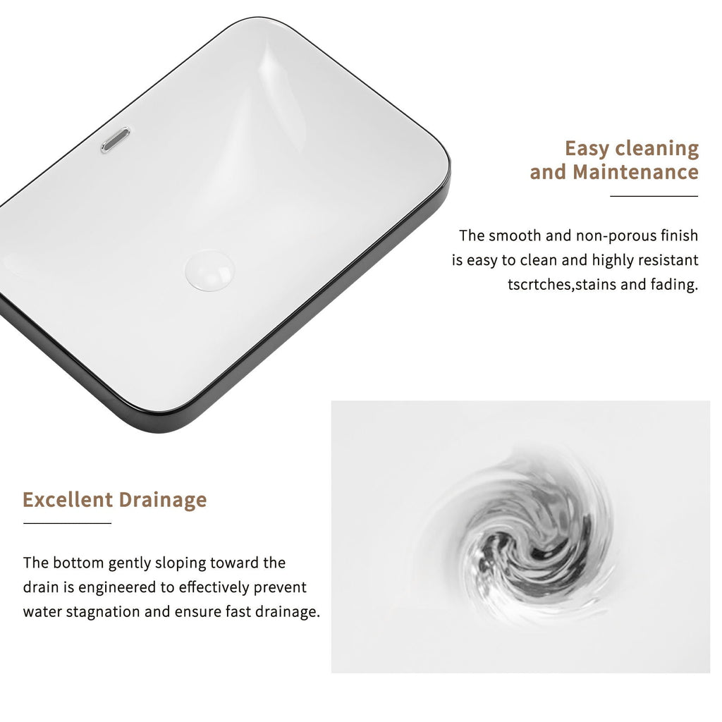 Undermount Bathroom Sink with Glazed Porcelain Finish - Black White