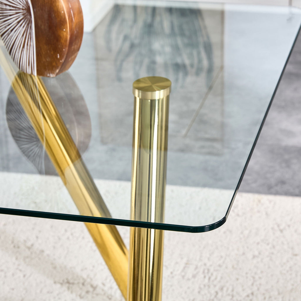 Dining Table with Transparent Tempered Glass Surface – Pearl Silver or Gold