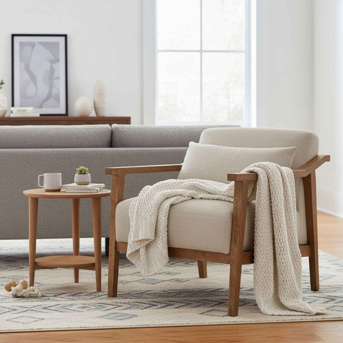 Arm Accent Chair with Lumbar Pillow - White or Dark Gray