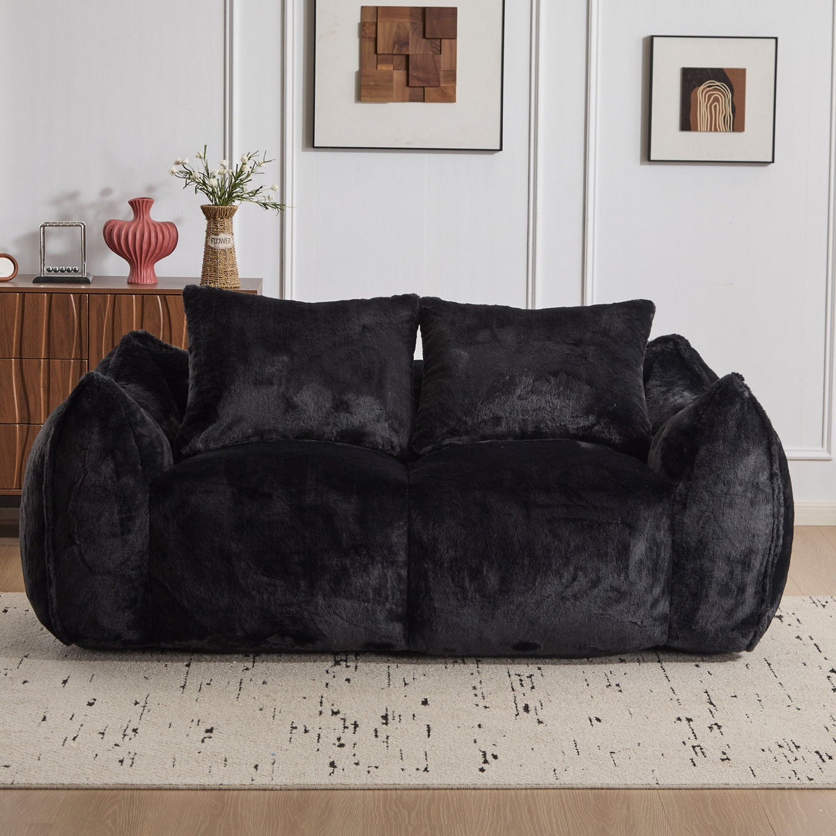 Ultra Soft Faux Fur Bean Bag Loveseat with Shredded Sponge Filling - Multiple Colors