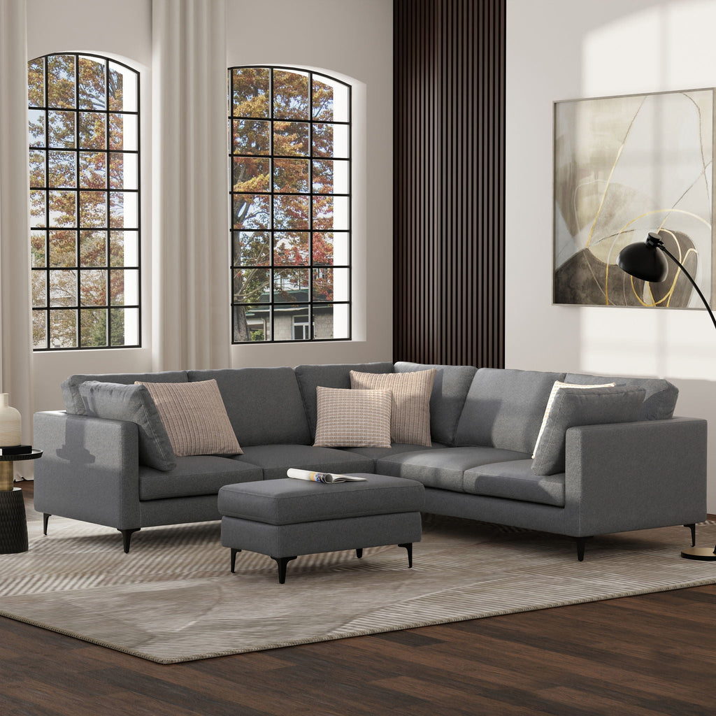 Mid Century Corner Sectional Sofa with Feather Cushions - Beige or Dark Gray