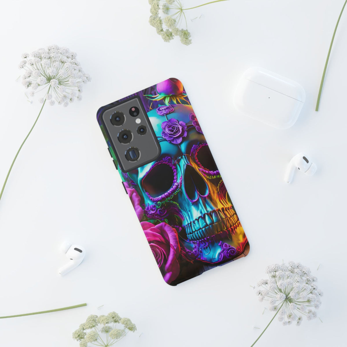Neon Skull and Roses Vibrant Tough Phone Case