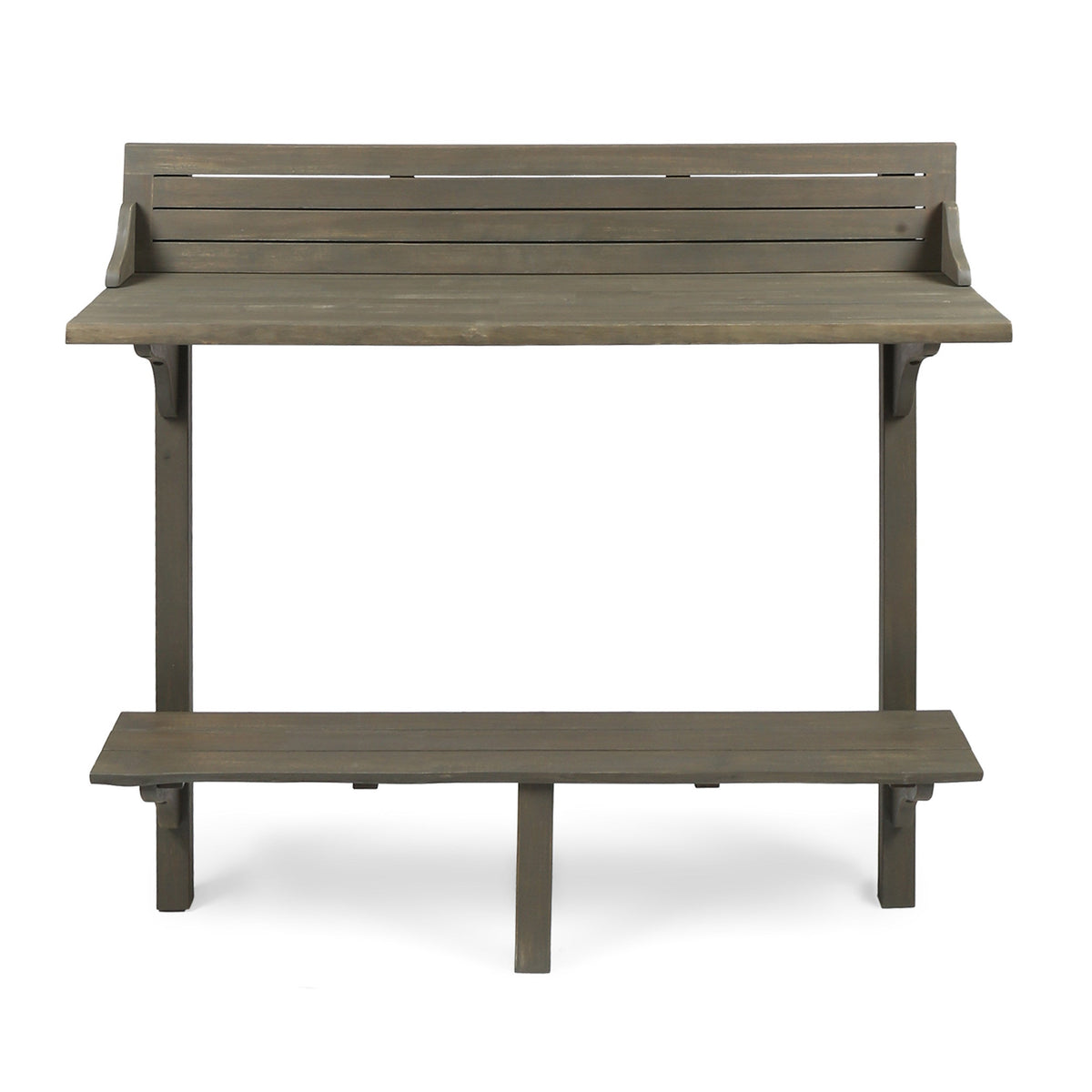 3-Piece Balcony Bar Set with Bottom Shelf Table and 2 Stools, Grey Finish