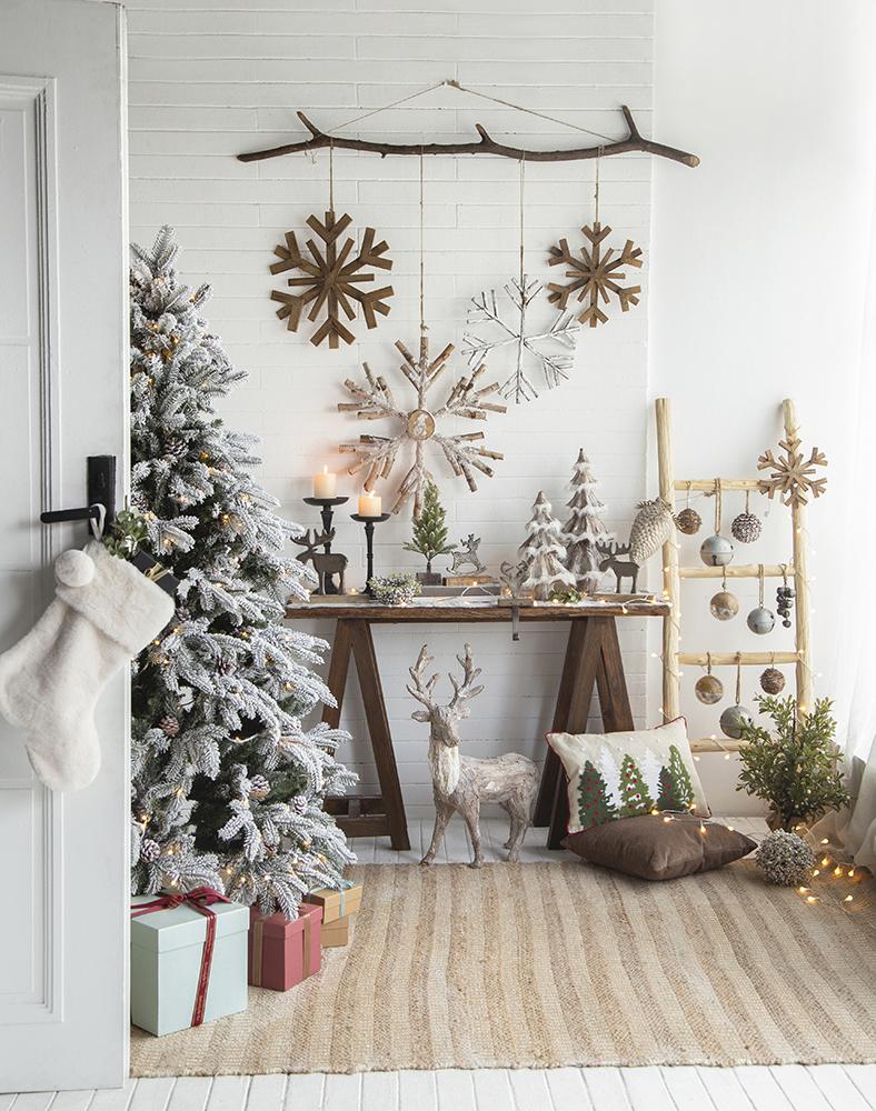 Large Fir Wood Snowflake Ornaments - Set of 2 with Festive Design