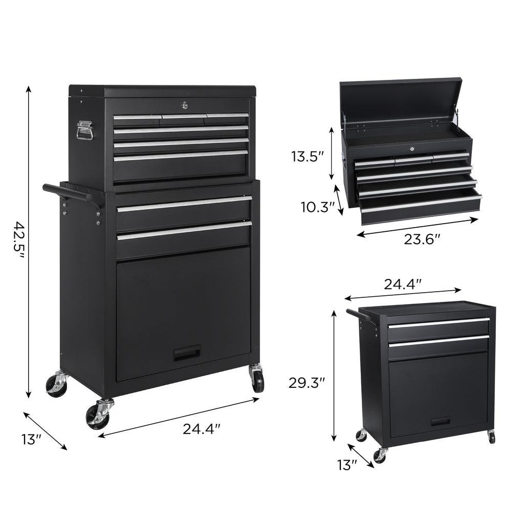 8-Drawer Rolling Tool Storage Cabinet with Detachable Top - Steel