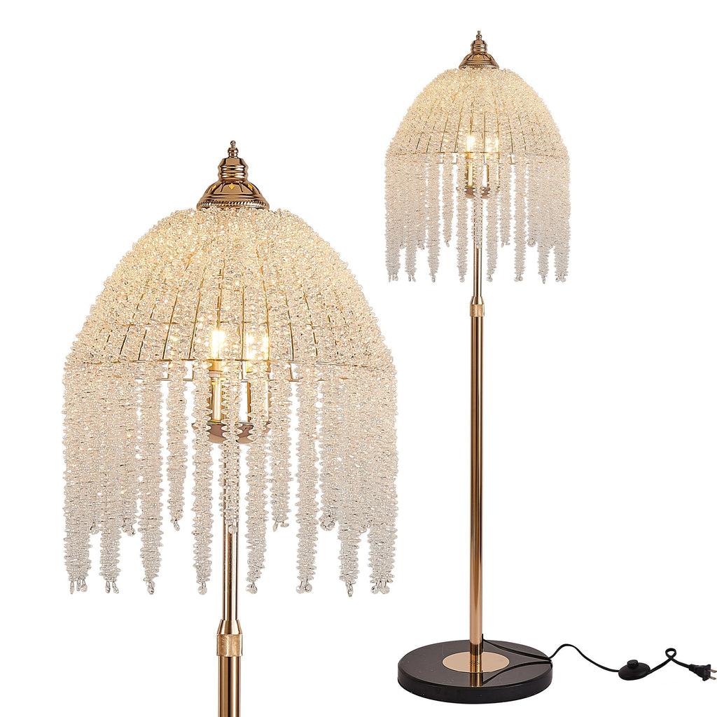 3-Light Elegant Crystal Floor Lamp – Vintage Waterfall Design