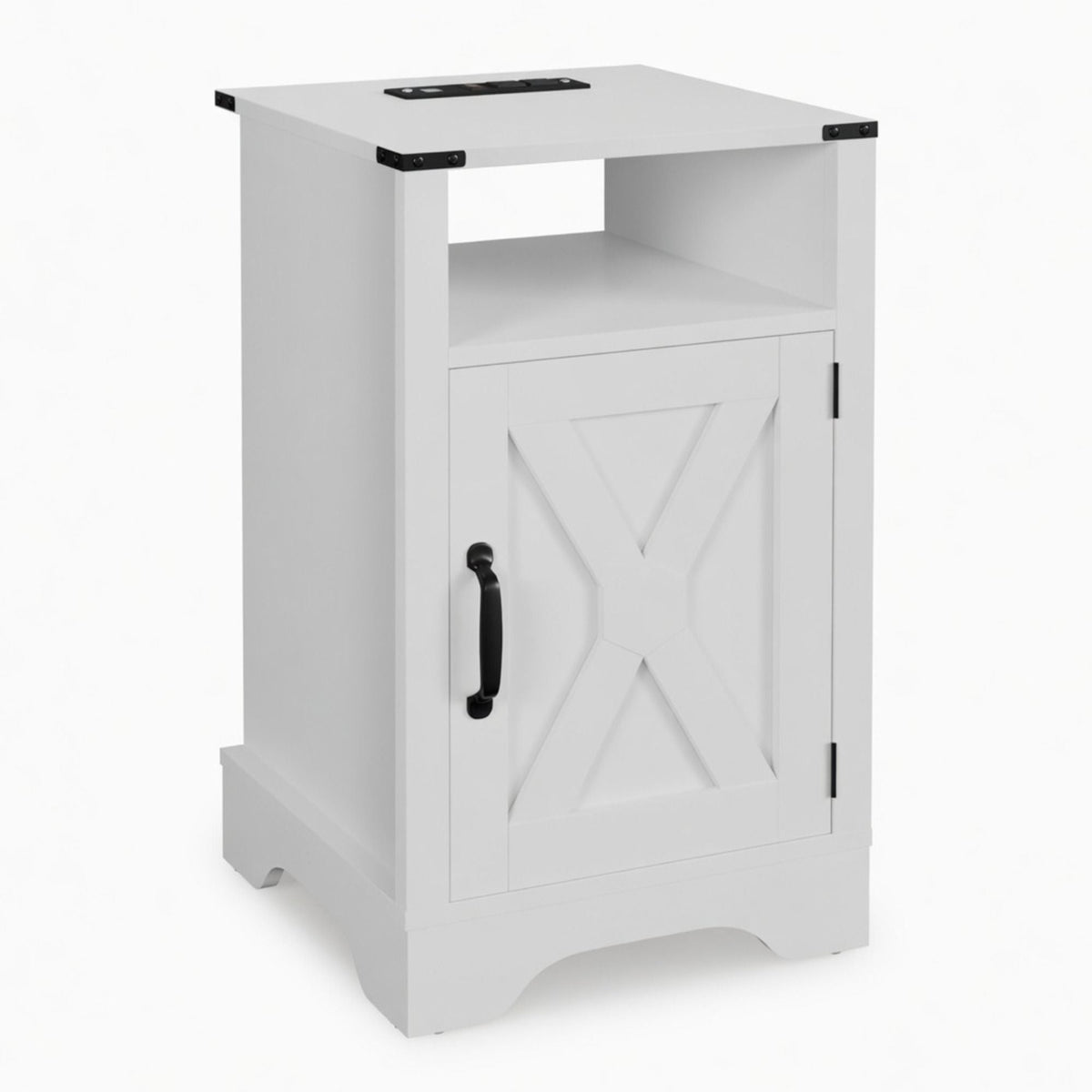 Farmhouse Nightstand with Charging Station & Storage - Multiple Colors