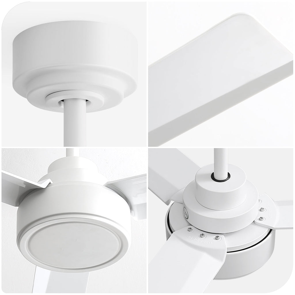 52" Ceiling Fan Without Light with Remote Control and Reversible DC Motor - White
