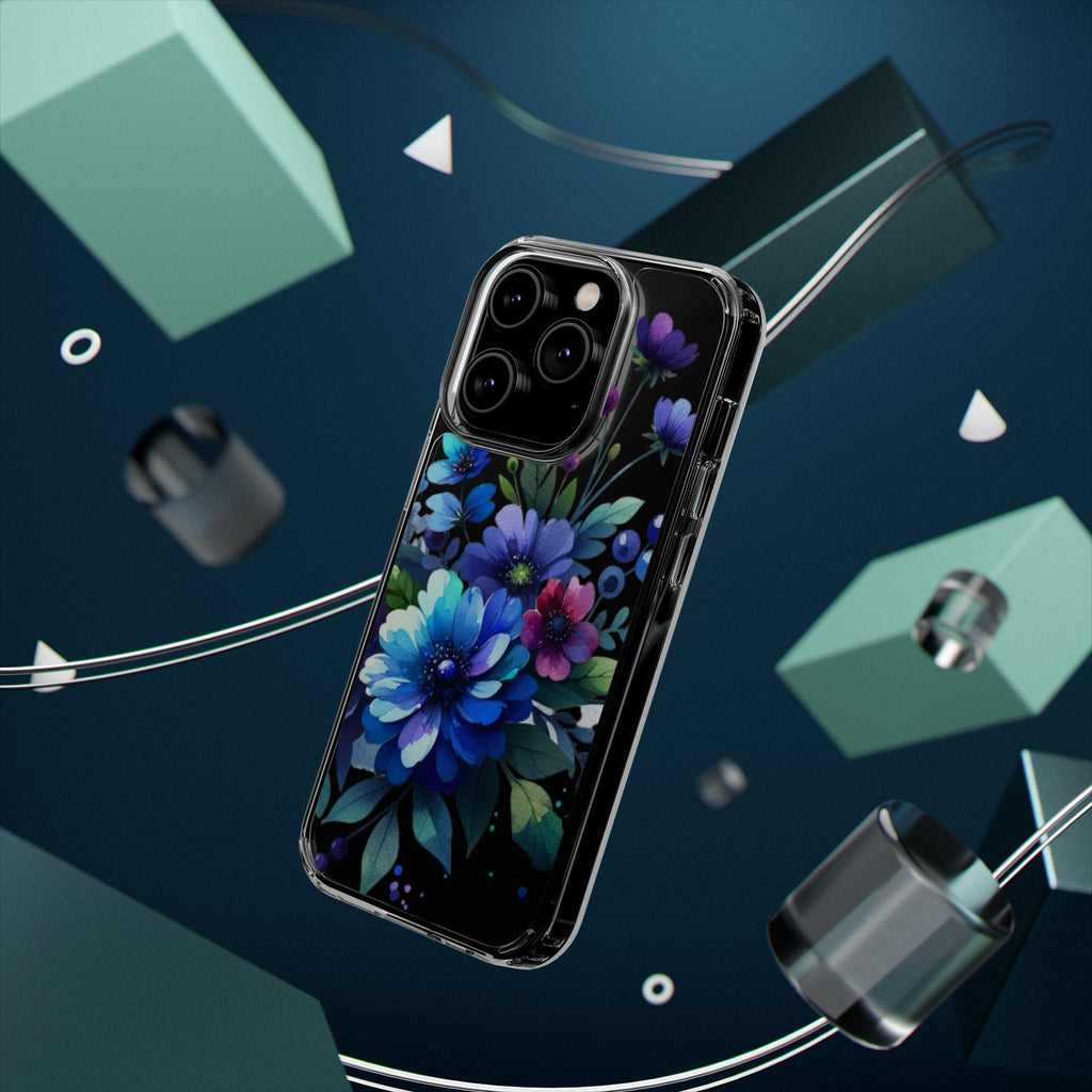 Vibrant Blue Floral Clear Phone Case