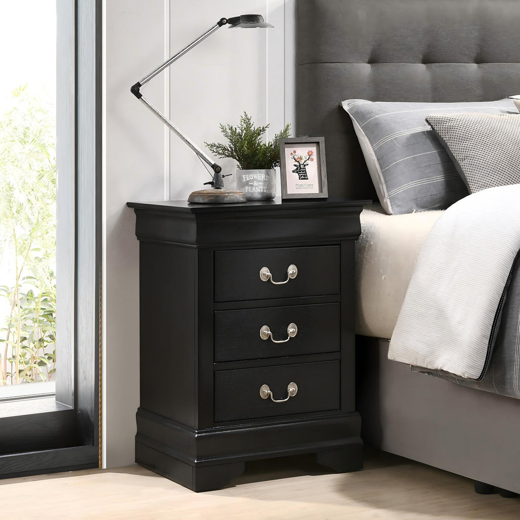 Louis Phillipe Wood Nightstand with Storage Drawers - Multiple Colors