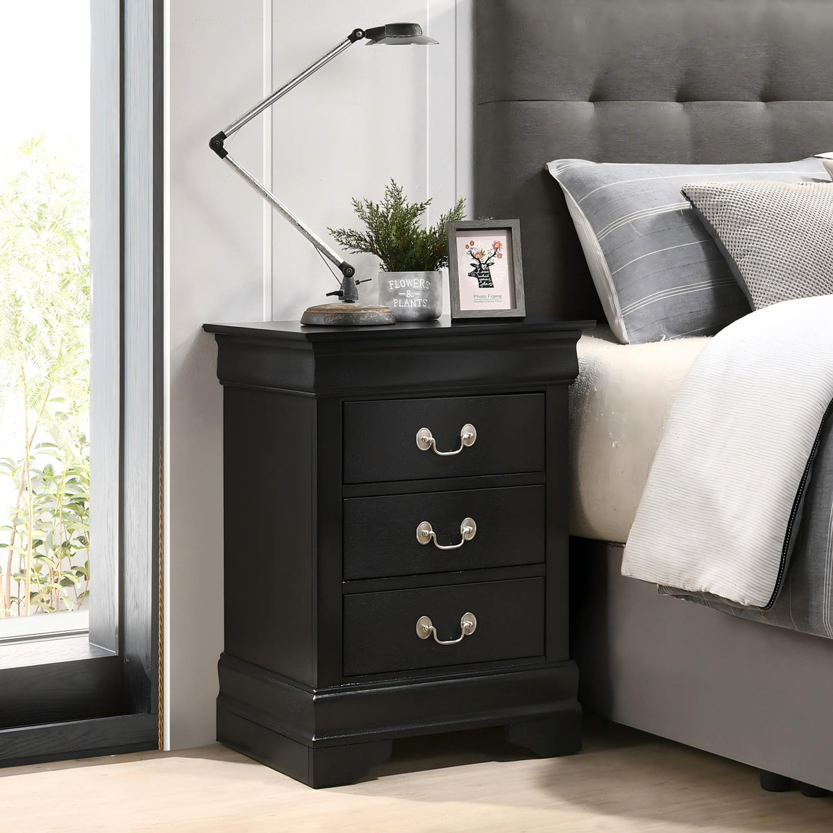 Louis Phillipe Wood Nightstand with Storage Drawers - Multiple Colors