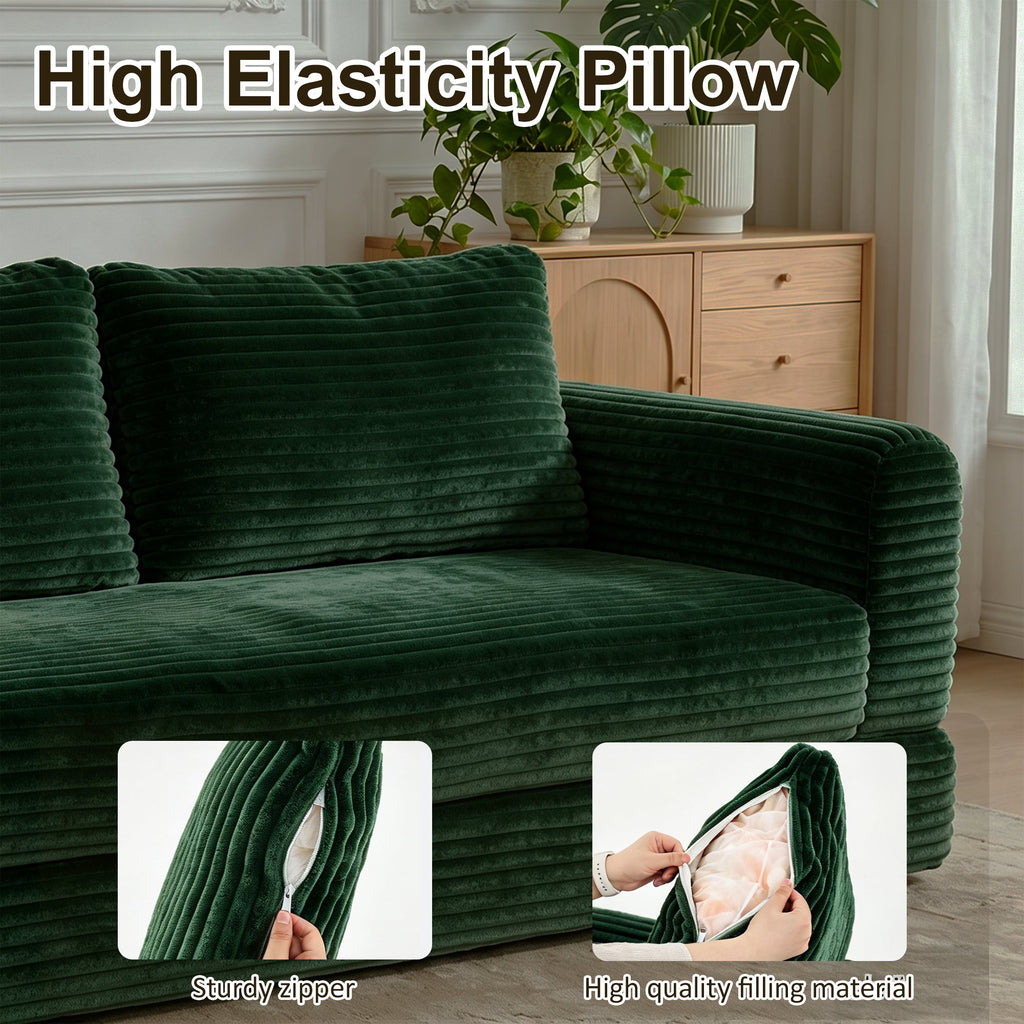 76 Inch Convertible Futon Sofa Bed with Corduroy Upholstery - Dark Green