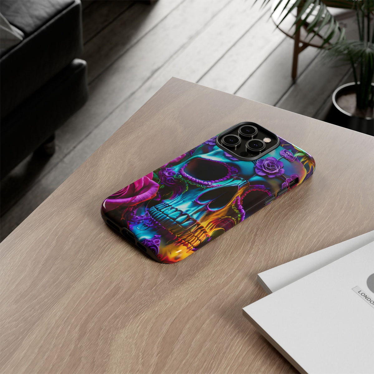 Neon Skull and Roses Vibrant Tough Phone Case