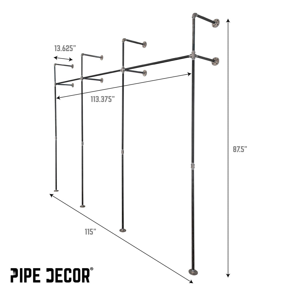 115 in. Wall Mounted Clothing Rack, Triple