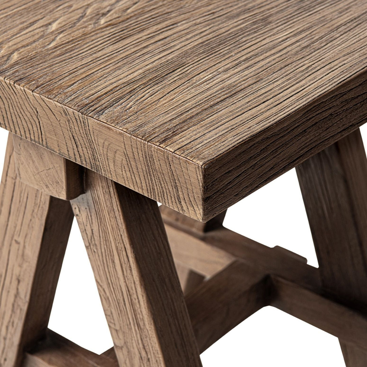 Trestle Coffee Table with Solid Reclaimed Elm Construction - Dark or Light Brown